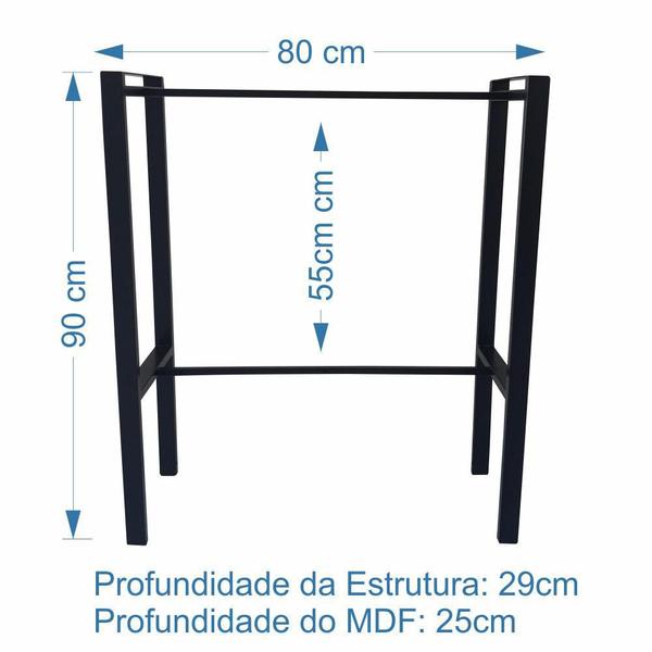 Imagem de Aparador Prateleira Industrial Mônaco Mdf Amêndoa 80Cm