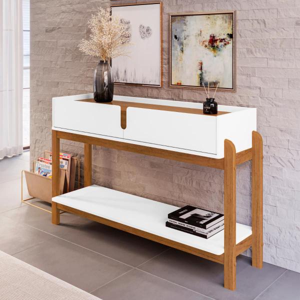 Aparador Retrô com 2 Gavetas Harman Branco Cedro - Mais de Casa Imagem de Aparador Retrô com 2 Gavetas Harman Branco Cedro