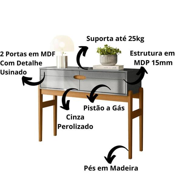 Imagem de Aparador Retrô Intense Com Pés de Madeira Freijó Com Cinza Perolizado - Movelove