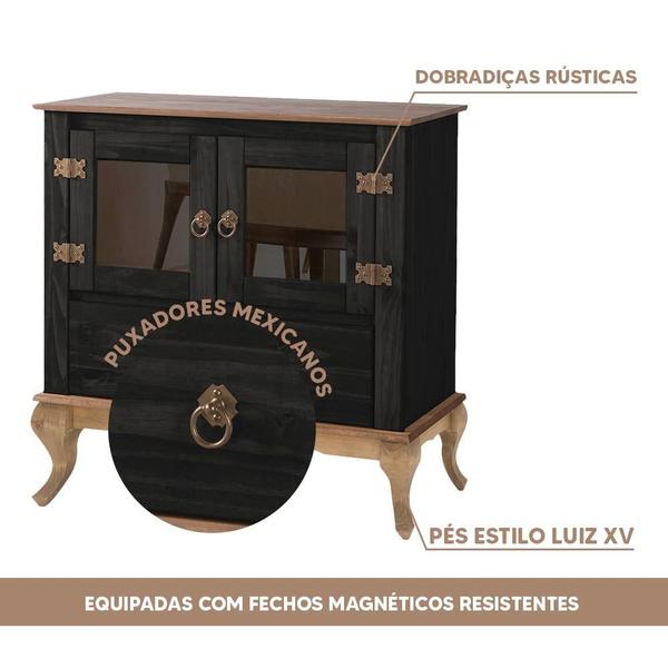 Imagem de Aparador Rústico Madeira Maciça 2 Portas Vidro Preto Garapa D120 Denk