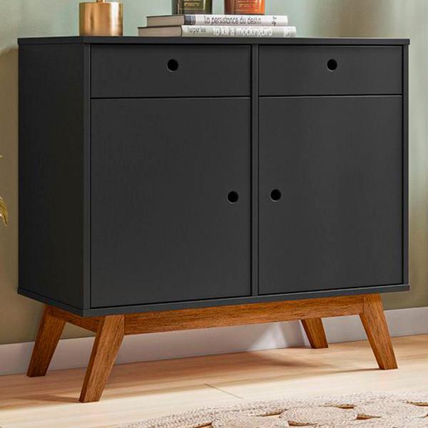 Aparador Windsor 90 2 Portas 2 Gavetas Preto - Olivar Móveis Imagem de Aparador Windsor 90 2 Portas 2 Gavetas Preto - Olivar Móveis