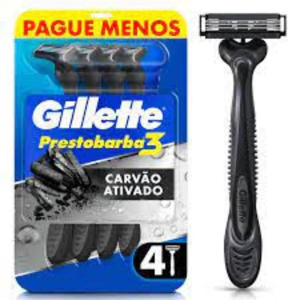 Imagem de Aparelho de Barbear Descartável Gillette Prestobarba 3 Carvão Ativado 4 unidades