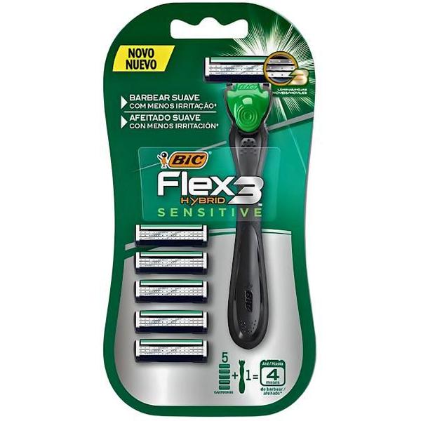 Imagem de Aparelho De Barbear Flex 3 Hybrid Sensitive + 5 Cargas Bic