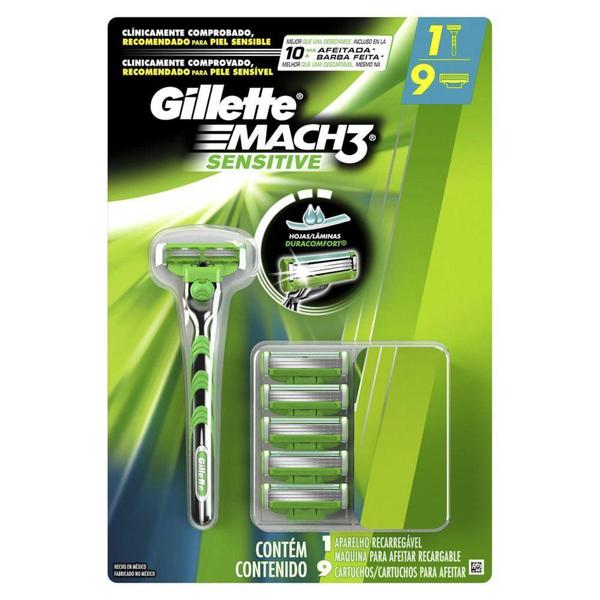 Imagem de Aparelho de Barbear Gillette Mach3 Sensitive + 9 cargas - Mach 3