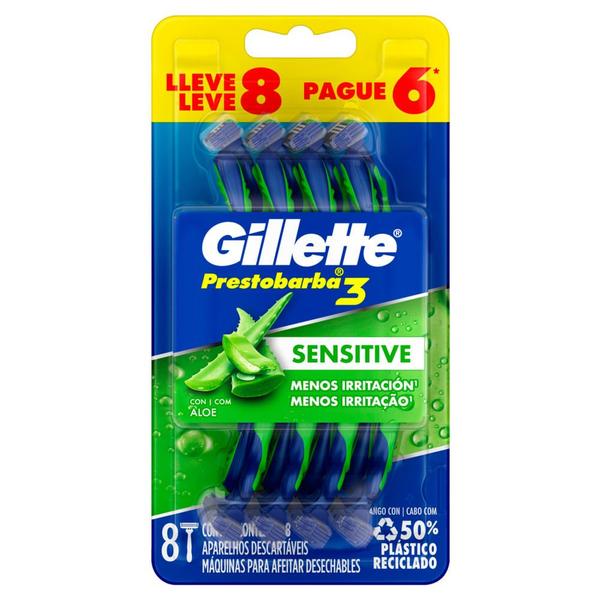 Imagem de Aparelho de Barbear Gillette Prestobarba3 Sensitive Leve 8 Pague 6 Unidades