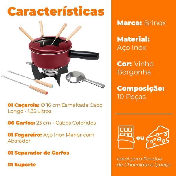 Aparelho De Fondue 10 Peças Borgonha Vinho - Brinox 1257/116 Imagem de Aparelho De Fondue 10 Peças Borgonha Vinho - Brinox 1257/116