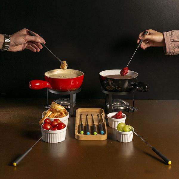 Imagem de Aparelho de fondue cerâmica vermelho 8 peças lyor