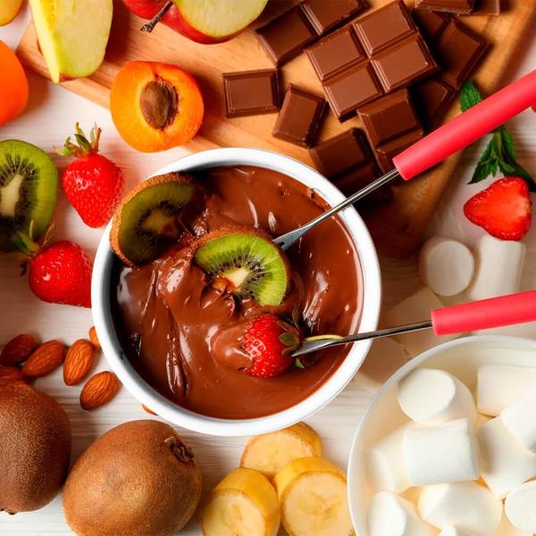 Imagem de Aparelho de Fondue de Chocolate em Cerâmica 7 Peças Corações Branco - Brinox