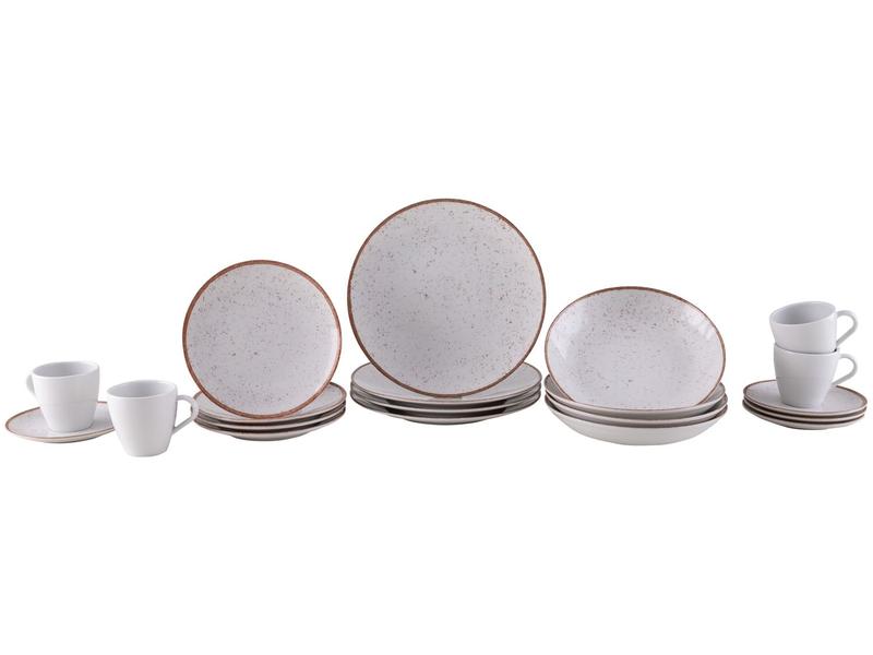 Aparelho de Jantar 20 Peças Tramontina Redondo Porcelana Branco e Marrom Mare Aparelho de Jantar 20 Peças Tramontina Redondo Porcelana Branco e Marrom Mare