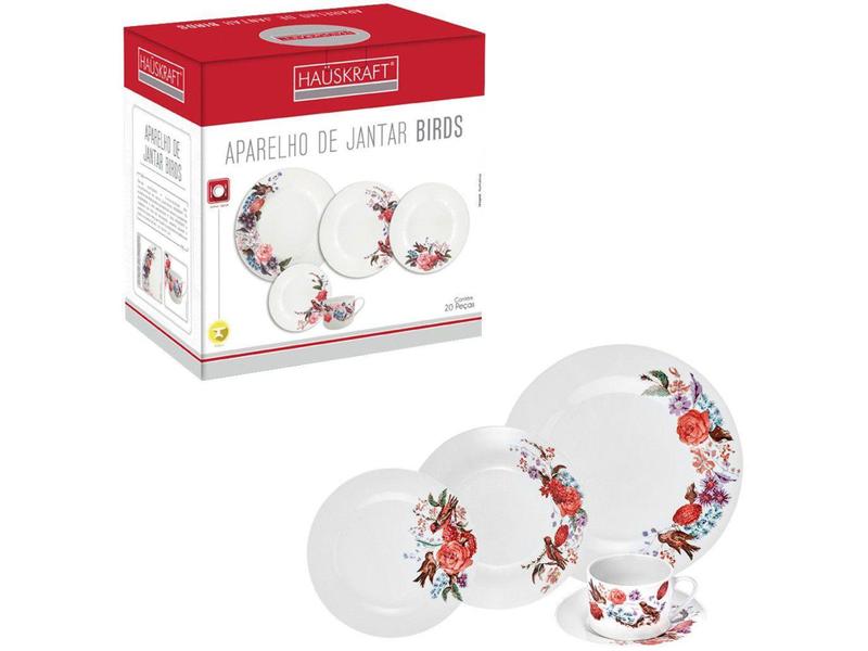 Imagem de Aparelho de Jantar Chá 20 Peças Hauskraft - Porcelana Branco Birds