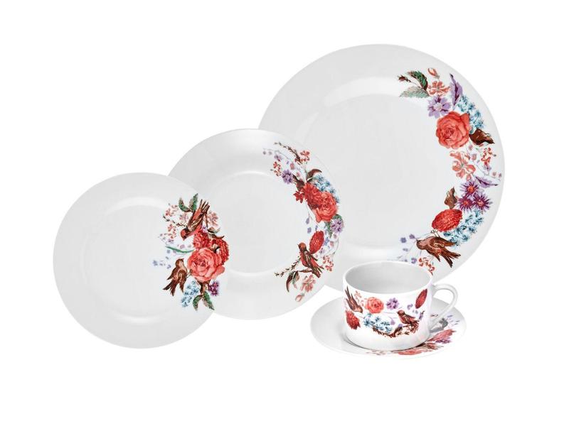 Imagem de Aparelho de Jantar Chá 20 Peças Hauskraft - Porcelana Branco Birds