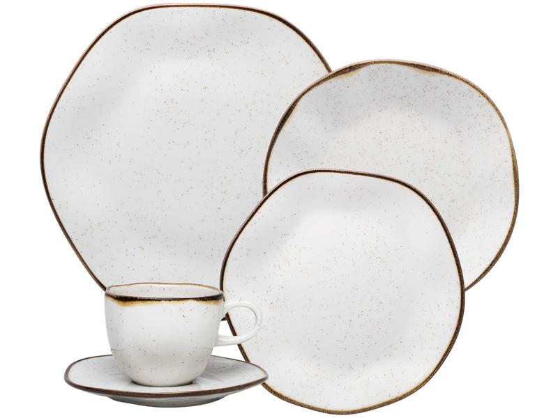 Aparelho de Jantar Chá 20 Peças Oxford Redondo Porcelana Branco e Marrom Maresia Aparelho de Jantar Chá 20 Peças Oxford Redondo Porcelana Branco e Marrom Maresia