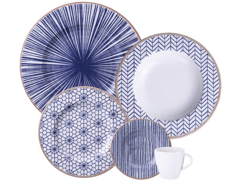 Aparelho de Jantar Chá e Café 20 Peças Tramontina Redondo de Porcelana Branco e Azul Abstr... Aparelho de Jantar Chá e Café 20 Peças Tramontina Redondo de Porcelana Branco e Azul Abstr...
