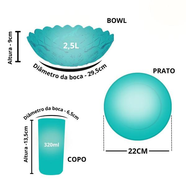 Imagem de Aparelho De Jantar Copos Pratos 9 Peças Vidro com Bowl Grande 2,5L 