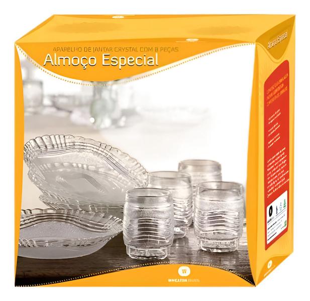 Aparelho De Jantar Crystal Vidro Jogo Pratos E Copos 8 Peças - Wheaton Aparelho De Jantar Crystal Vidro Jogo Pratos E Copos 8 Peças - Wheaton