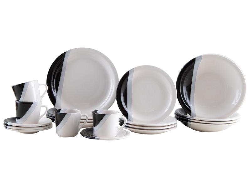 Aparelho de Jantar e Chá 20 Peças Cerâmica Brasilia Redondo Branco e Preto Atual Aparelho de Jantar e Chá 20 Peças Cerâmica Brasilia Redondo Branco e Preto Atual