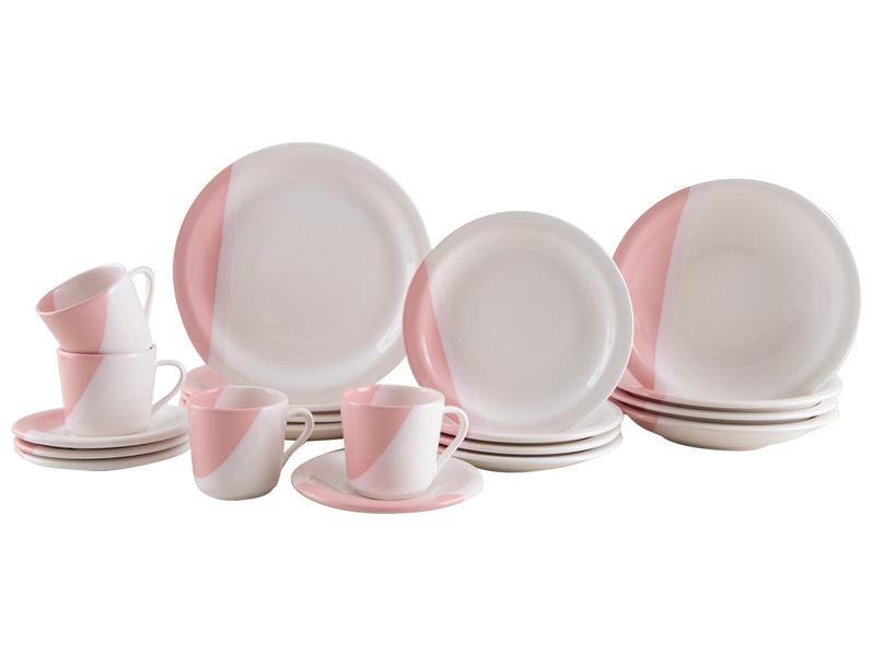 Aparelho de Jantar e Chá 20 Peças Cerâmica Brasilia Redondo Branco e Rosa Atual Aparelho de Jantar e Chá 20 Peças Cerâmica Brasilia Redondo Branco e Rosa Atual