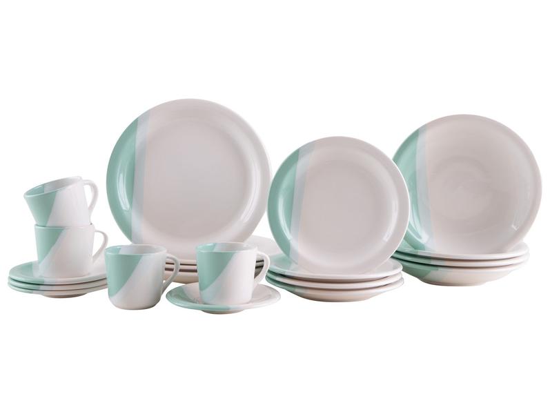Aparelho de Jantar e Chá 20 Peças Cerâmica Brasilia Redondo Branco e Verde Menta Atual Aparelho de Jantar e Chá 20 Peças Cerâmica Brasilia Redondo Branco e Verde Menta Atual