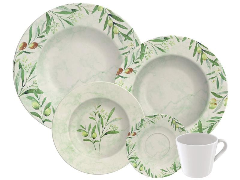 Aparelho de Jantar e Chá 20 Peças Tramontina - Porcelana Verde Redondo Oliva Aparelho de Jantar e Chá 20 Peças Tramontina - Porcelana Verde Redondo Oliva