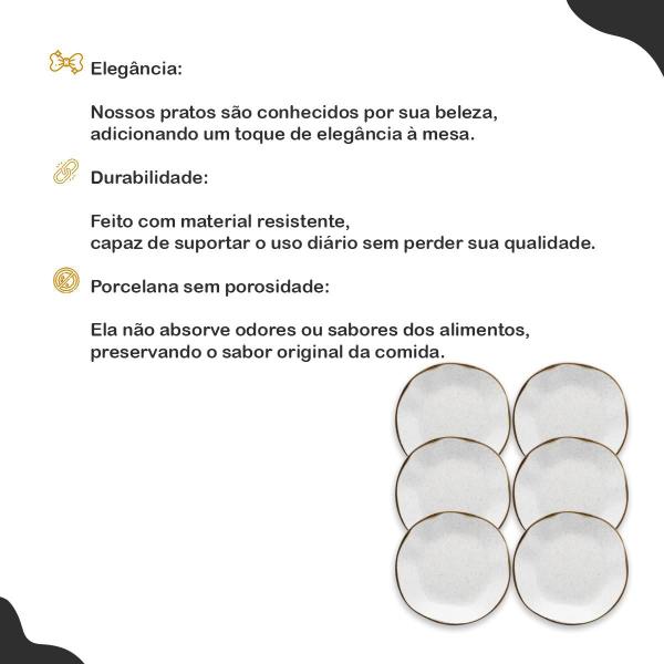 Imagem de Aparelho de Jantar Jogo de Pratos Fundos 22,5 cm Oxford Maresia Porcelana Decorada 6 Peças