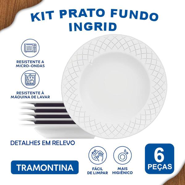 Aparelho De Jantar Jogo de Pratos Fundos 23 cm Tramontina Ingrid em Porcelana Decorada 6 P... Aparelho De Jantar Jogo de Pratos Fundos 23 cm Tramontina Ingrid em Porcelana Decorada 6 P...