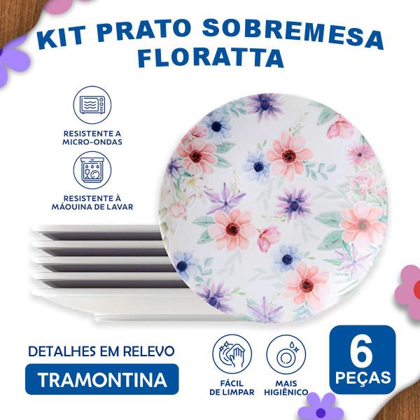 Imagem de Aparelho De Jantar Jogo de Pratos Sobremesa Floratta decorada 21 cm 6 Peças 