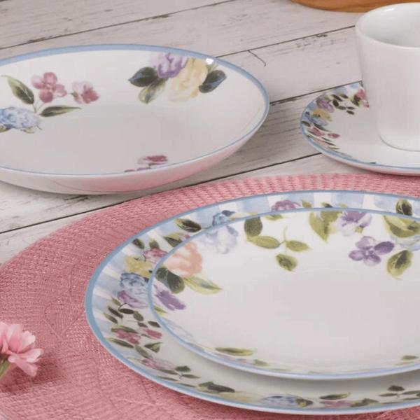 Imagem de Aparelho De Jantar Jogo Pratos Kit 12 Peças Porcelana Aura Tramontina Florido