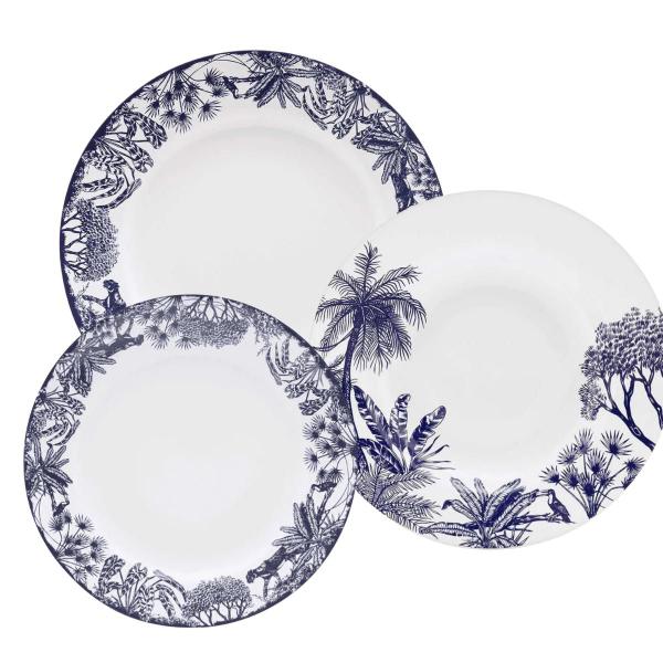 Imagem de Aparelho De Jantar Jogo Pratos Porcelana Kit 12 Peças Toile Jouy Oxford