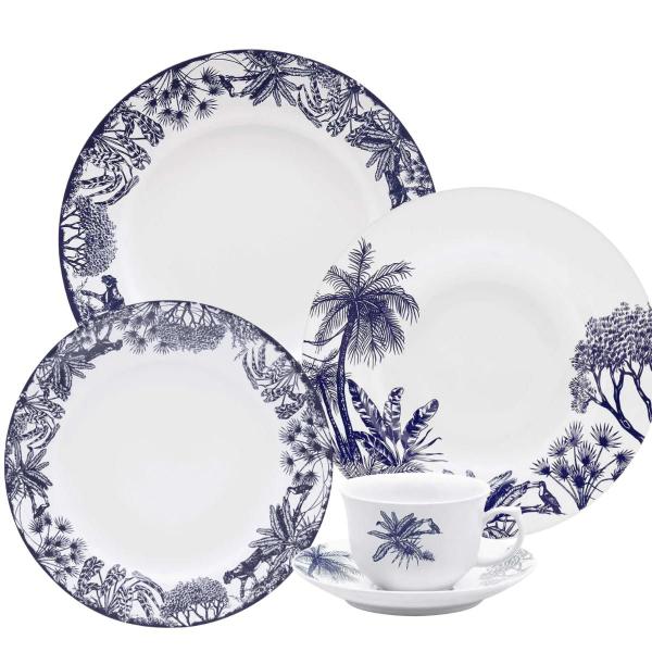 Imagem de Aparelho De Jantar Jogo Pratos Porcelana Kit 16 Peças Toile Jouy Oxford