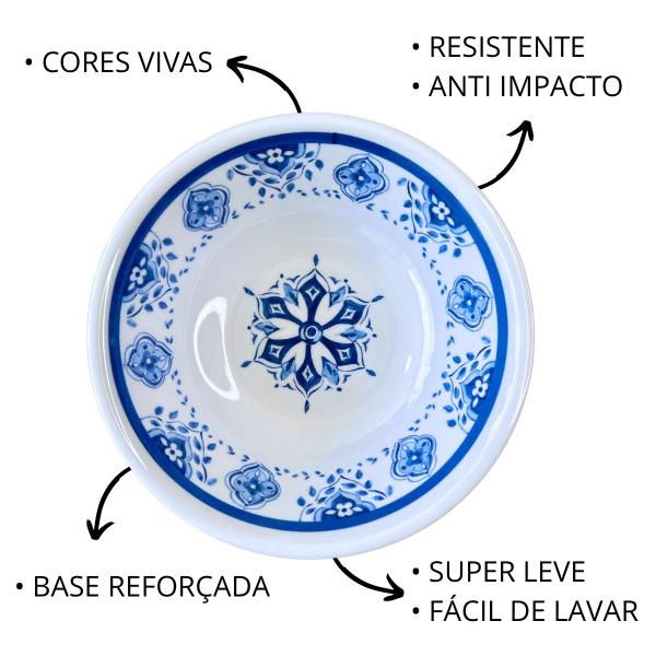 Imagem de Aparelho de Jantar Kit Prato Tigela Melamina Estampa Azul