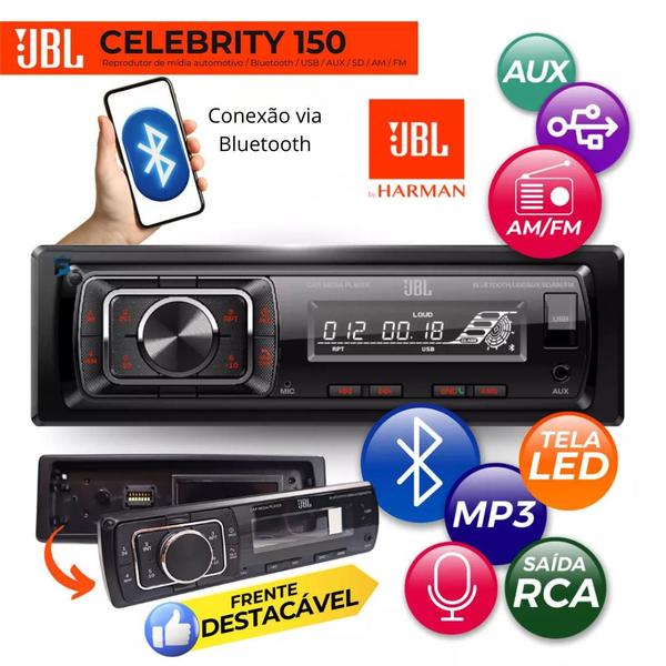 Imagem de Aparelho De Som Carro Automotivo Bluetooth Sd Rádio Mp3 + Alto Falante Jbl + Modulo Stetsom