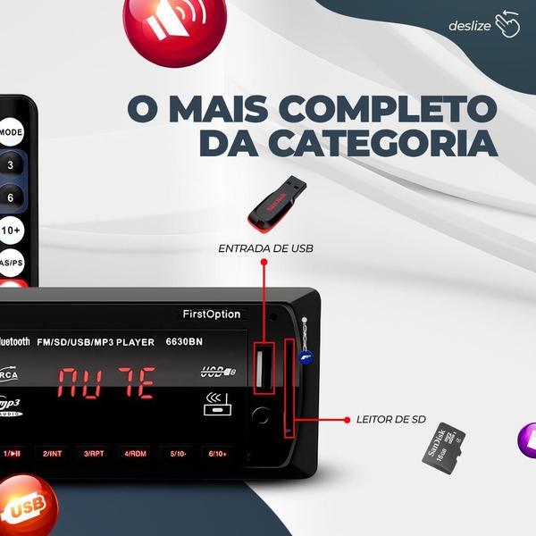 Imagem de Aparelho De Som Carro Radio Automotivo Bluetooth Pendrive Sd Rádio