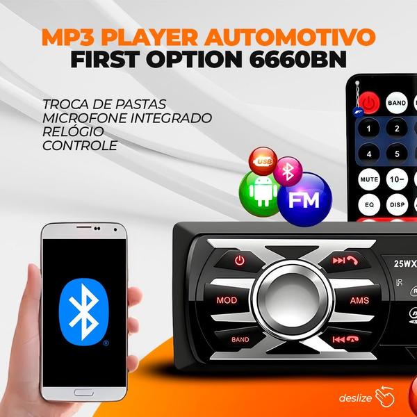 Imagem de Aparelho De Som Carro Radio Automotivo Bluetooth Pendrive Usb Bt Leitor De Cartão Sd Mp3 + Controle