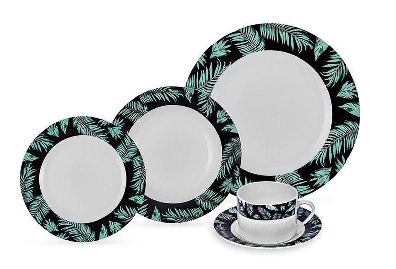 Imagem de Aparelho jantar em porcelana no modelo folhas da hauskraft com 20 peças
