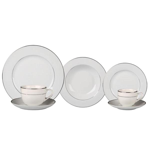 Aparelho Jogo De Jantar Porcelana Completo Majesty 42 Peças Filete Prata - L'Hermitage Aparelho Jogo De Jantar Porcelana Completo Majesty 42 Peças Filete Prata - L'Hermitage