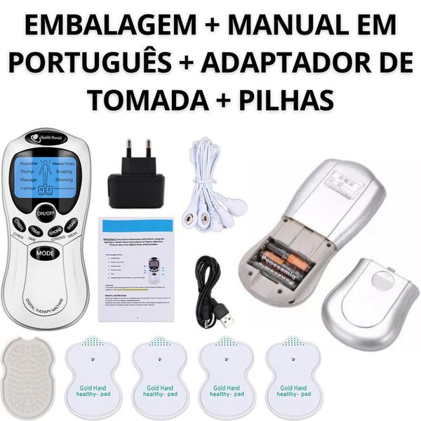 Imagem de Aparelho Massageador TENS FES 4 Eletrodos Bivolt Alivio Dor Choquinho Fisioterapia