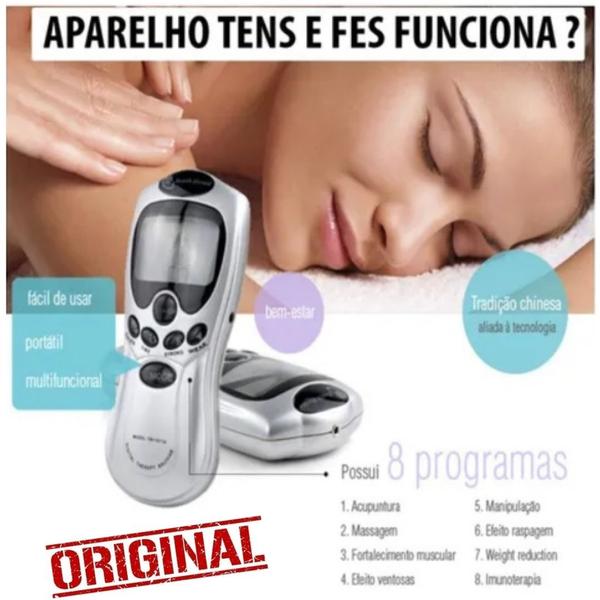 Imagem de Aparelho Massageador TENS FES 4 Eletrodos Bivolt Alivio Dor Choquinho Fisioterapia