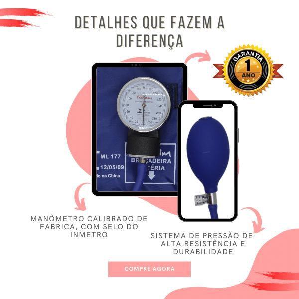 Aparelho Pressão Esfigmomanômetro Aneroide + Estetoscópio Rappaport Duplo Premium Imagem de Aparelho Pressão Esfigmomanômetro Aneroide + Estetoscópio Rappaport Duplo Premium