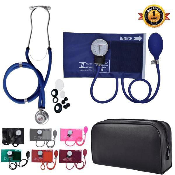 Aparelho Pressão Esfigmomanômetro Aneroide + Estetoscópio Rappaport Duplo Premium Imagem de Aparelho Pressão Esfigmomanômetro Aneroide + Estetoscópio Rappaport Duplo Premium