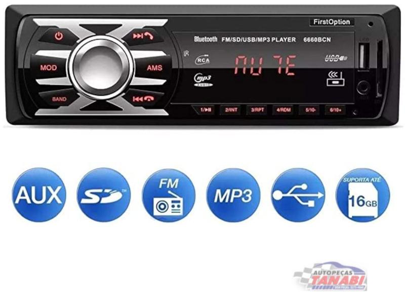 Imagem de Aparelho som (auto rádio) mp3 player first option 6688bn (usb/sd/aux/bt)