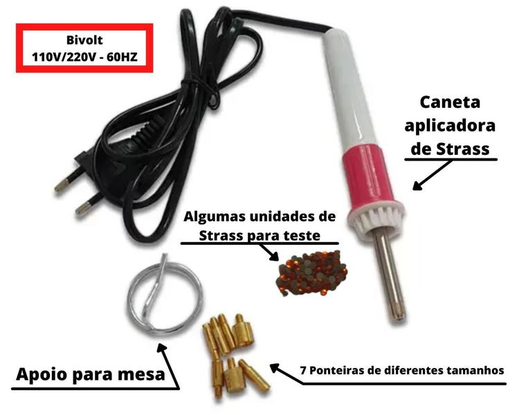 Imagem de Aplicador De Strass Bivolt com 7 Ponteiras  Lanmax + Pega Strass  ideal p/projetos com telas bordados roupas decoração fácil de usar 