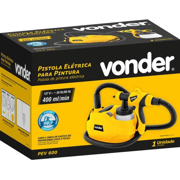 Imagem de Aplicador Pintura Elétrica PEV 600 1,8mm 390W 127V Vonder Hvlp Jato 3 Opções Ajuste Volume Tinta