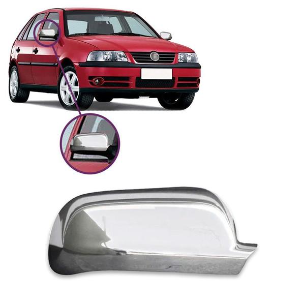 Imagem de Aplique Cromado Capa Retrovisor Gol Parati Saveiro G3 G4 99 a 14 Golf Santana 99 a 06 Bora 99 a 11