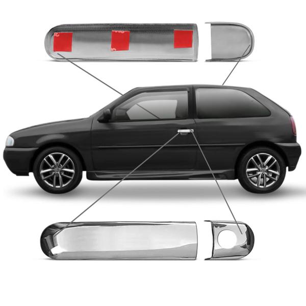 Imagem de Aplique Cromado Maçaneta Gol G3 2000 a 2005 G4 2006 a 2009 2 Portas Encaixe Perfeito