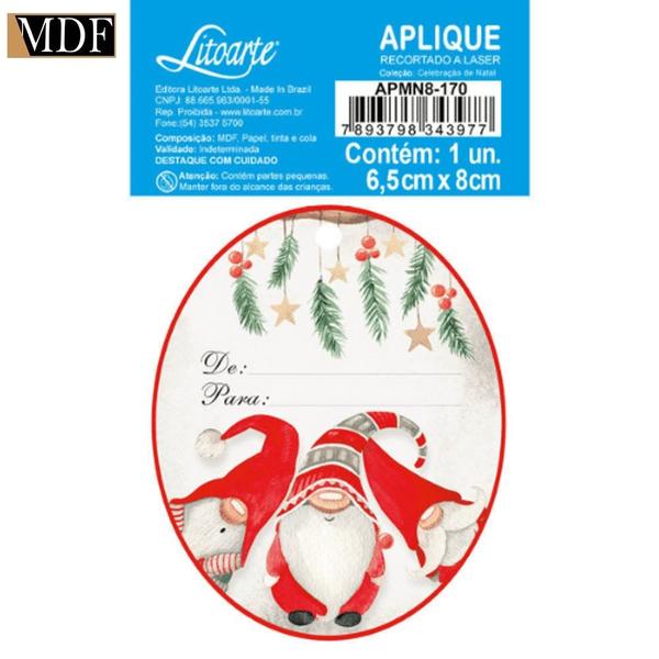 Imagem de Aplique Decoupage em Mdf Natal Papai Noela Tag 8cm Apmn8-170 Litoarte