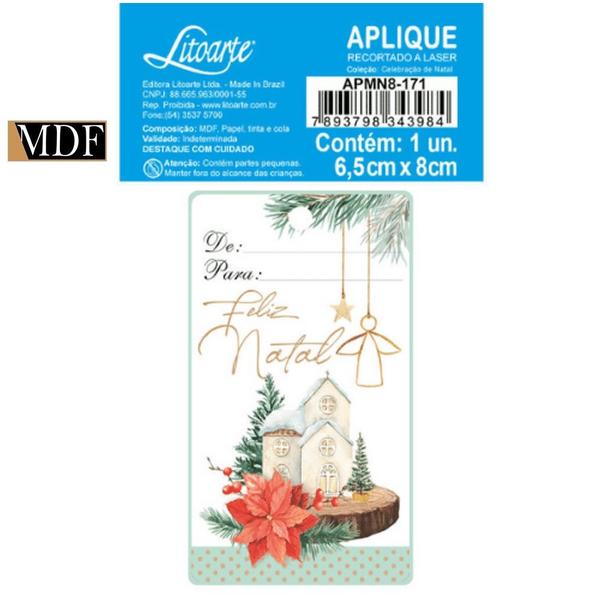 Imagem de Aplique Decoupage em Mdf Tag Feliz Natal 8cm Apmn8-171 Litoarte