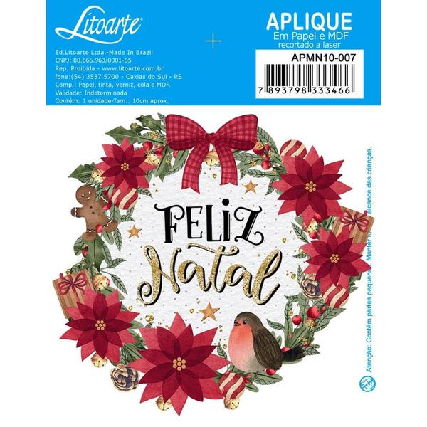 Imagem de Aplique Decoupage Feliz Natal 10cm Apmn10-007 Litoarte