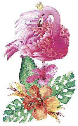 Imagem de Aplique Decoupage Flamingo Flores Apm8-870 Em Papel E Mdf 8cm Litoarte