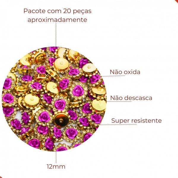 Imagem de Aplique flor com strass 12mm aluminio e aço inoxidavel com 20 peças