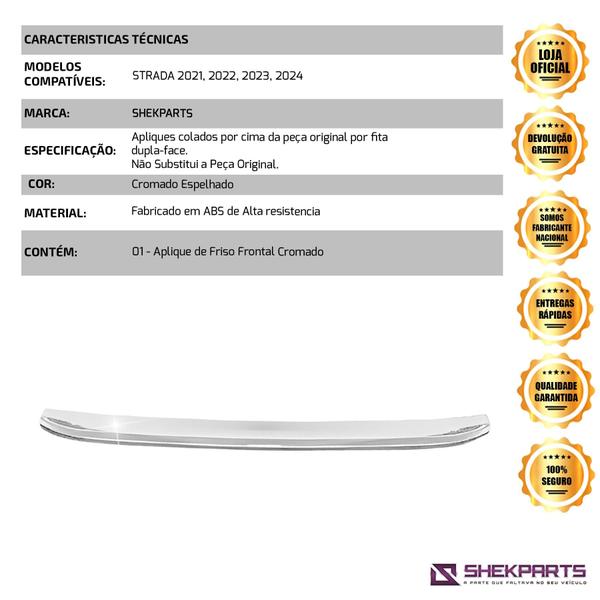 Imagem de Aplique Friso Superior da Grade Dianteira Adaptável para Strada 2021 2022 2023 2024 - Frontal Cromado